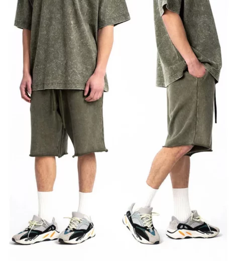 Mens snow wash raw edge french terry shorts