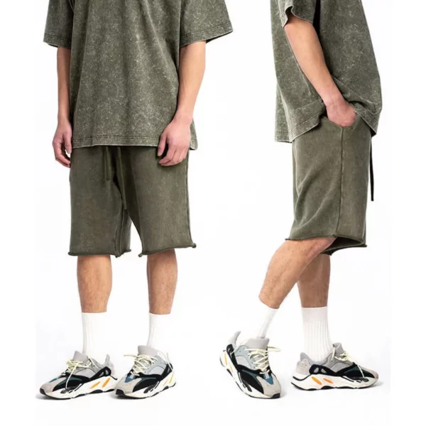 Mens snow wash raw edge french terry shorts