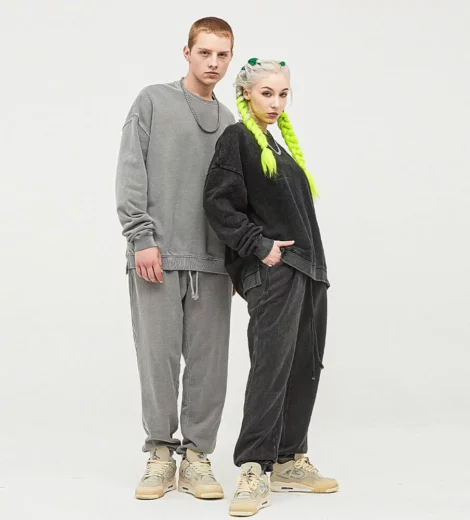 Acid wash unisex couple sweatsuit set bulk sale