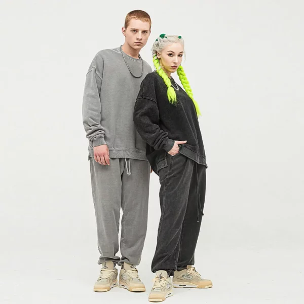 Acid wash unisex couple sweatsuit set bulk sale