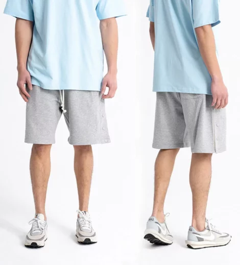 Mens track shorts with side buttons and stripes wholesale