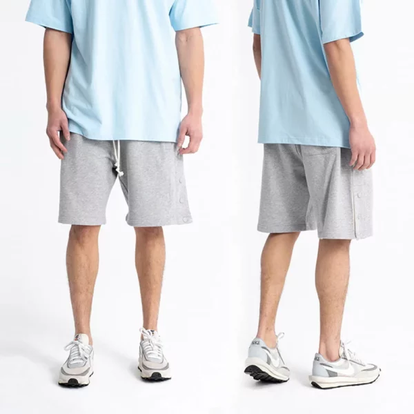 Mens track shorts with side buttons and stripes wholesale