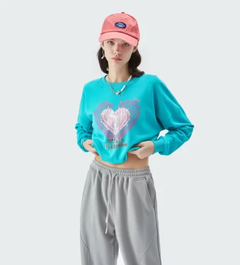 Custom silk screen printing cropped crew neck jumpers for woman