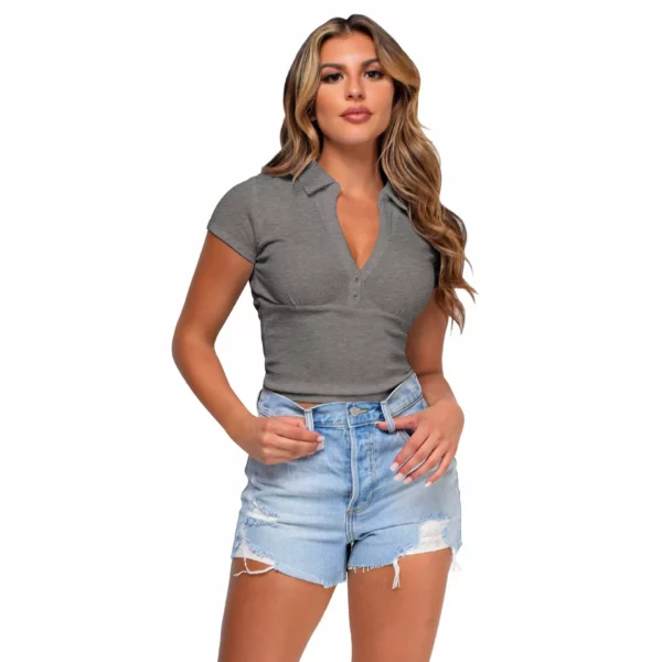 Your own label v neck crop rib polo