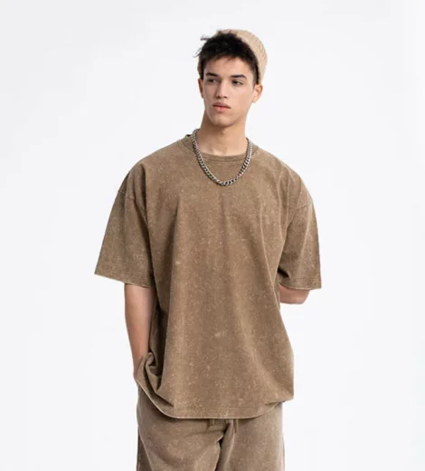heavy weight mens shot sleeve crew neck acid wash t-shirt