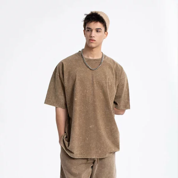 heavy weight mens shot sleeve crew neck acid wash t-shirt