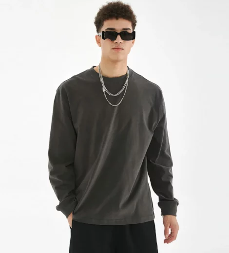 mens long sleve t shirt with ribbed collar