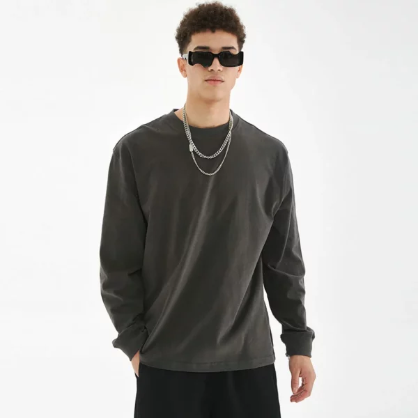 mens long sleve t shirt with ribbed collar