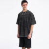Mens heavyweight acid wash t shirt with shorts summer twin set - Image 8
