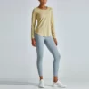 woman long sleeve nylon gym t-shirt with curved hem - Image 3