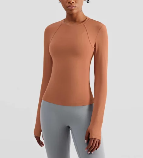 woman long sleeve slim fit thumb hole gym t-shirt
