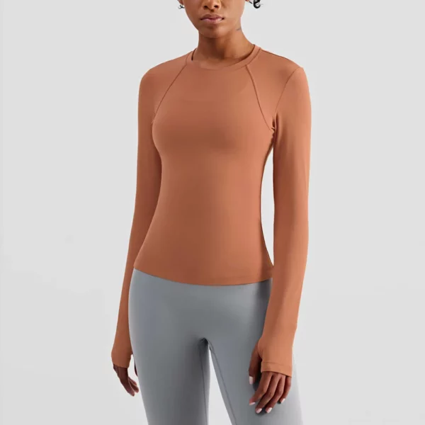 woman long sleeve slim fit thumb hole gym t-shirt