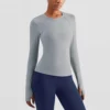 woman long sleeve slim fit thumb hole gym t-shirt - Image 12
