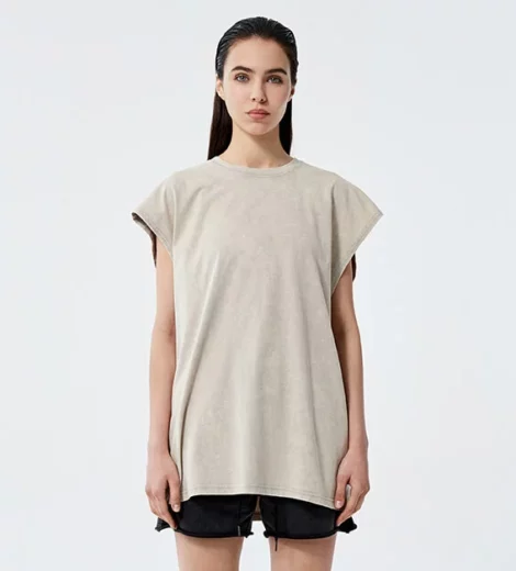 Womens longline cap sleeve stone washed t shirt