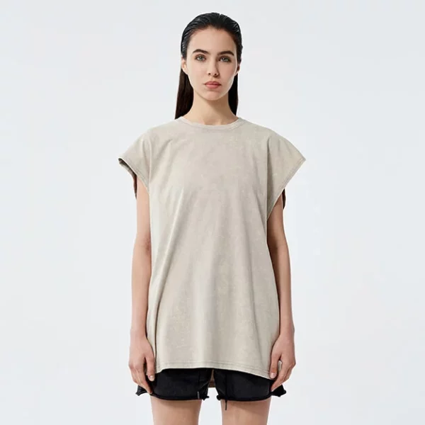 Womens longline cap sleeve stone washed t shirt
