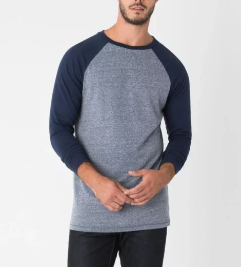 Heathered color baseball raglan 3/4 sleeve t shirt jersey