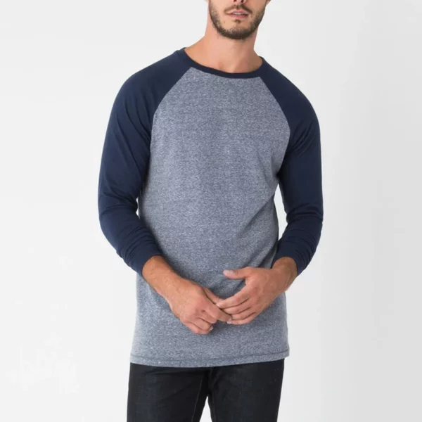 Heathered color baseball raglan 3/4 sleeve t shirt jersey