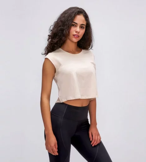 Womens cropped cap sleeve t shirt