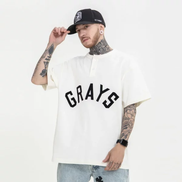 button up mens jersey t shirt with flock printing
