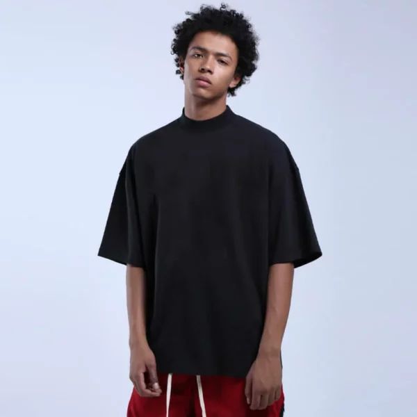 high neck drop shoulder 90s style t-shirt