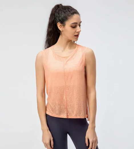 Burnout slub cotton tank top with stepped splitted hem