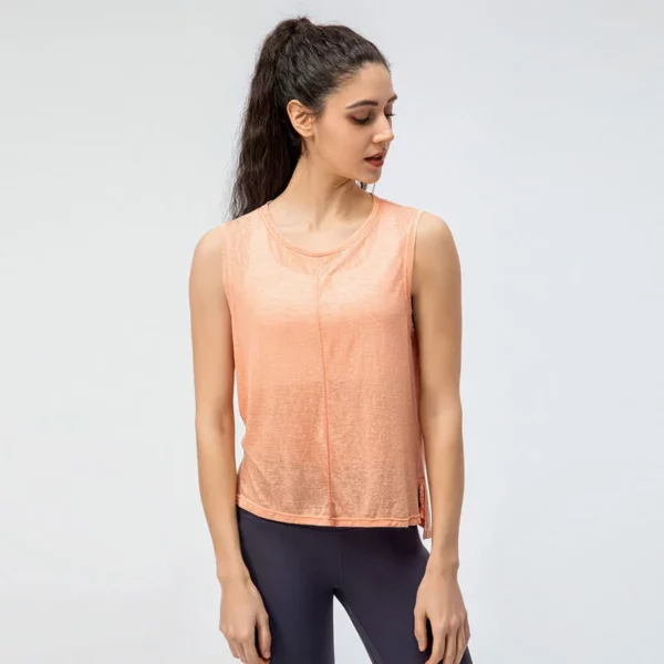 Burnout slub cotton tank top with stepped splitted hem