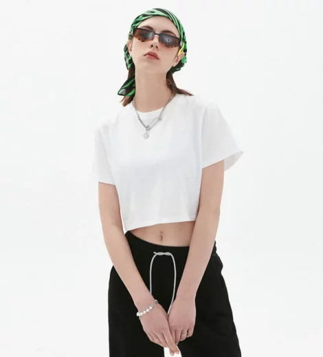 Blank white short sleeve crop top women