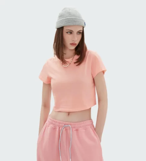 Custom logo tight crop tops with custom label