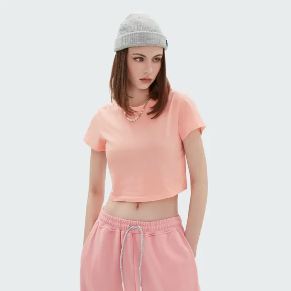 Custom logo tight crop tops with custom label