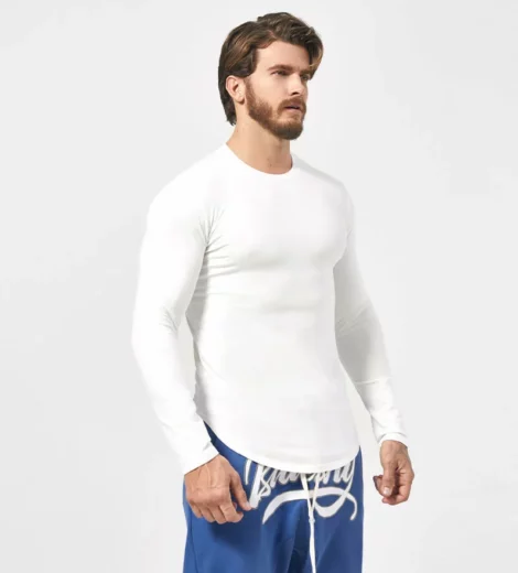 Custom long sleeve slim fit curved hem t shirt for man