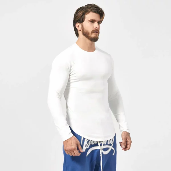 Custom long sleeve slim fit curved hem t shirt for man