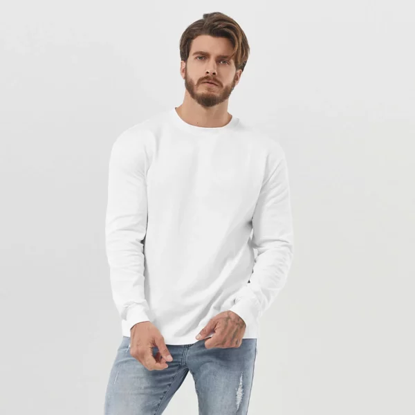 Long sleeve plain white fitness t shirt man