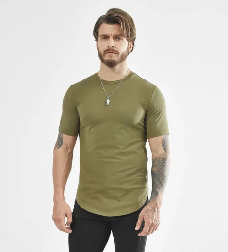 Mens slim fit curved hem gym t shirt wholesale