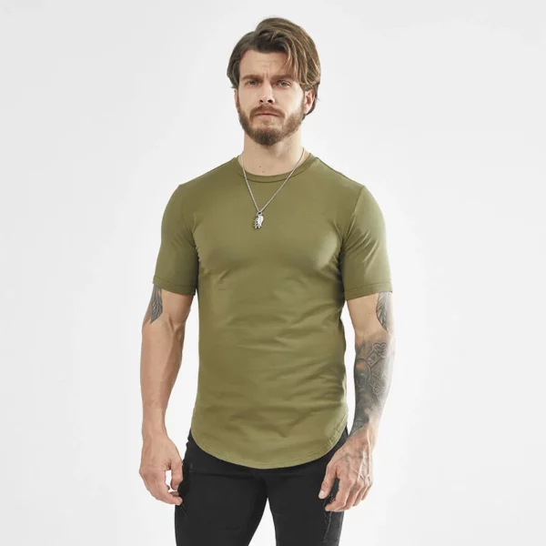Mens slim fit curved hem gym t shirt wholesale