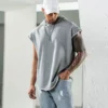 French terry cap sleeve pullover with hood - Image 4