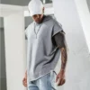 French terry cap sleeve pullover with hood - Image 6