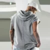 French terry cap sleeve pullover with hood - Image 3