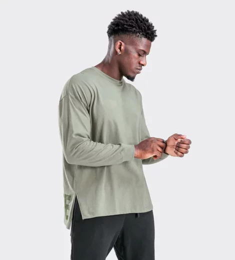 Loose fit stepped hem long sleeve t shirt wholesale