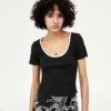 Custom ribbed scoop u neck womens t shirt bulk - Image 2