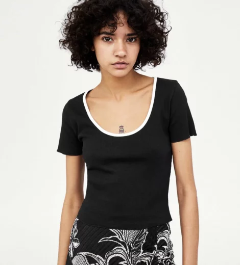 Custom ribbed scoop u neck womens t shirt bulk