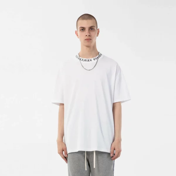 Mens boxy t shirt with custom logo knitted collar