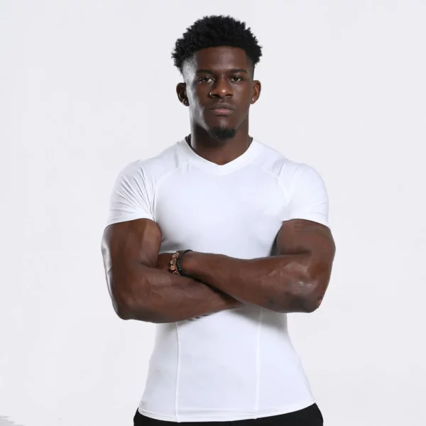 quick dry polyester muscle fit v neck t shirt