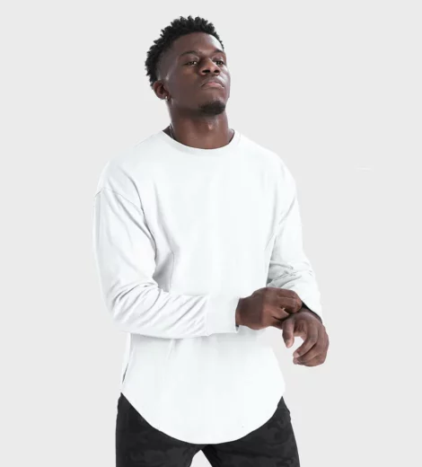 long sleeve curved hem t shirt with your design