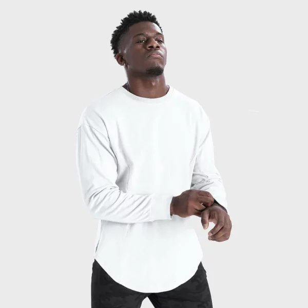 long sleeve curved hem t shirt with your design