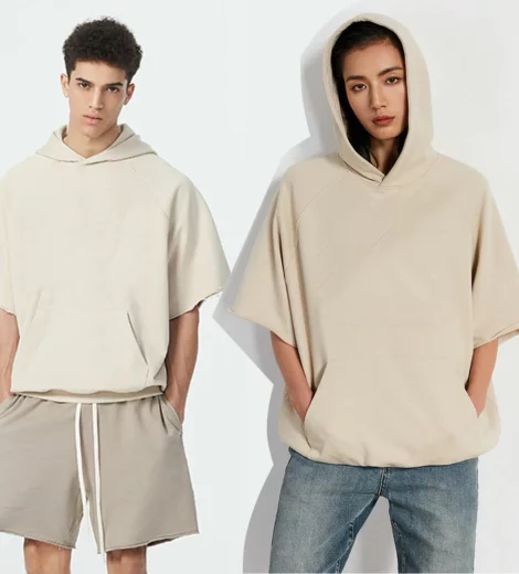 unisex oversized raw edge short sleeve hoodie