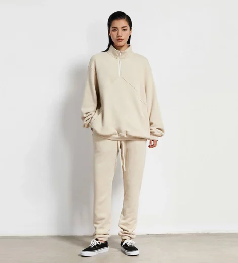 Custom unisex french terry 1/4 zip up tracksuit set
