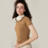 woman tight fit cropped baby t-shirt with curved hem - Image 3