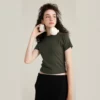 woman tight fit cropped baby t-shirt with curved hem - Image 8