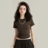 woman tight fit cropped baby t-shirt with curved hem - Image 7