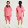 Children vintage stone washing t-shirt with shorts lounge set streetwear - Image 2